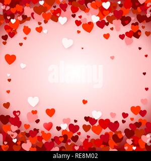 Valentine's day background with hearts. Holiday decoration element - red hearts on pink background. Vector illustration Stock Vector