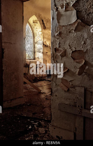 Old paint and plaster interior peeling of abandoned church walls , gairlochy spean bridge lochaber highlands Scotland uk Stock Photo