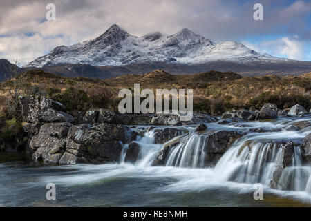 Sgurr nan Gillean and the Cuillin Hills from Allt Dearg Mor near Sligachan, Isle of Skye, Scotland Stock Photo