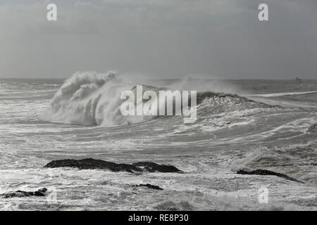 Big crashing wave. Northern portuguese coast during winter. Stock Photo