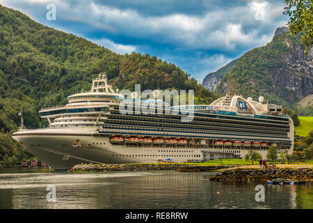 Moored Cruise Ship,  Flaam, Norway Stock Photo