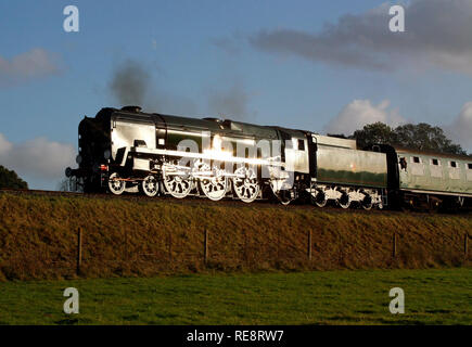 34059 Sir Archibald Sinclair approaches Horsted Keynes on the Bluebell Railway. Stock Photo