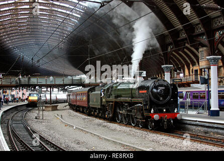 70013 Oliver Cromwell waits at York with the Scarborough Spa Express. Stock Photo