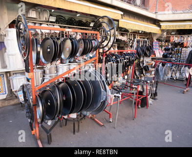 Shop selling paella pans and utensils in Valencia, Spain, Europe Stock Photo