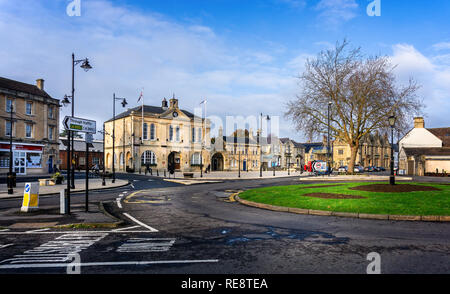 Melksham town centre and Town Hall in Melksham, Wiltshire, UK on 20 January 2019 Stock Photo