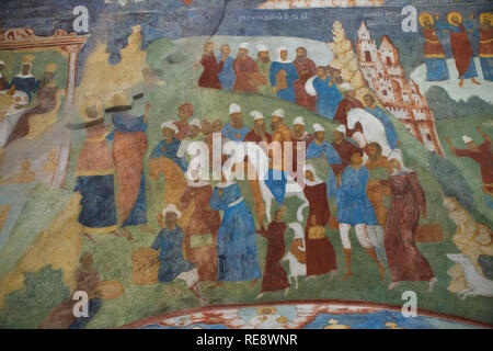 Exodus of the Israelites from Egypt. Fresco by Russian icon painters Gury Nikitin and Sila Savin (1680) in the west gallery (papert) of the Church of Elijah the Prophet in Yaroslavl, Russia. Stock Photo