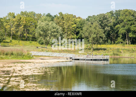 Naperville, Illinois, United States-September 4,2017:  Lifestyle of people including fishing at McDowell Grove Forest Preserve in Naperville, Illinois Stock Photo