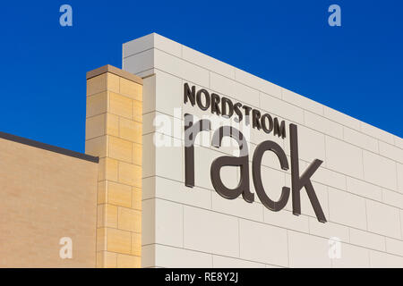 WOODBURY, MN/USA - JANUARY 19, 2019: Nordstrom Rack retail store exterior and trademark logo. Nordstrom Inc. s an American chain of luxury department  Stock Photo