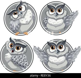 Set of owl on circle template illustration Stock Vector