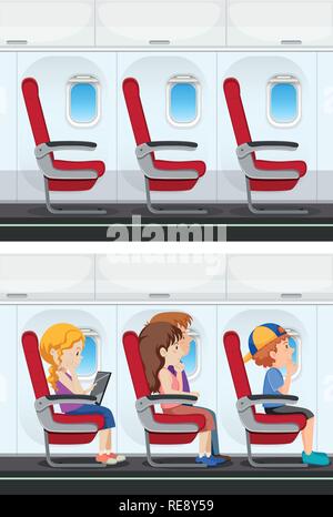 Set of plane interior illustration Stock Vector