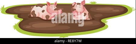 Pig playing in mud illustration Stock Vector
