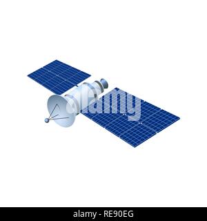 Realistic 3d satellite. Wireless satellite technology GPS. illustration Stock Vector