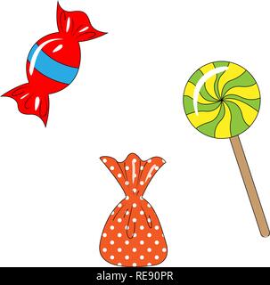 Sweet set: Lollipop and candies, objects isolated on white background. Vector illustration, EPS10. Stock Vector