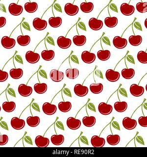 Seamless background with ripe red cherries. Vector illustration, EPS10. Stock Vector