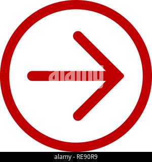 Red right (next) arrow in red circle. Icon for buttons on your web site pages. Vector illustration, EPS10. Stock Vector