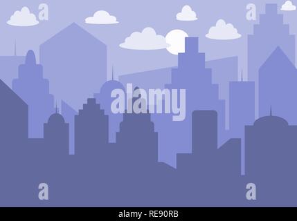 City skyline. Urban landscape. Blue city silhouette. Cityscape in flat style. Modern city landscape. Cityscape backgrounds. Vector illustration, EPS10 Stock Vector