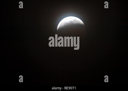 Super Blood Wolf Moon as seen over the skies of Albuquerque, New Mexico, USA Stock Photo