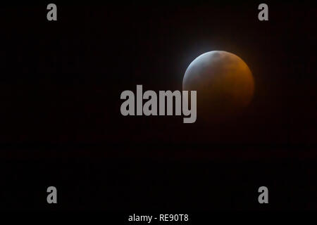 Super Blood Wolf Moon as seen over the skies of Albuquerque, New Mexico, USA Stock Photo
