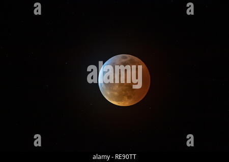 Super Blood Wolf Moon as seen over the skies of Albuquerque, New Mexico, USA Stock Photo