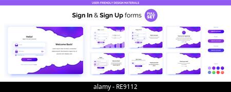 Set of Sign Up and Sign In forms. Purple gradient. Stock Vector