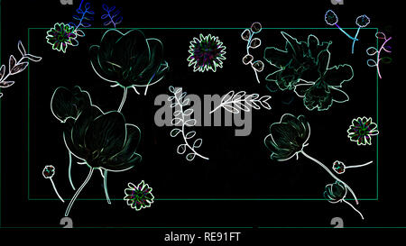 Flowers in vintage style on black background. Stock Photo