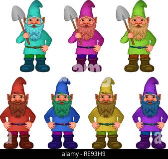 Cartoon gnome or dwarf farmer character with rake. Fairytale midget ...