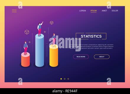 Business statistics - modern isometric vector web banner Stock Vector