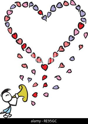 Stick man making a big empty heart with a trumpet by jziprian Stock Vector
