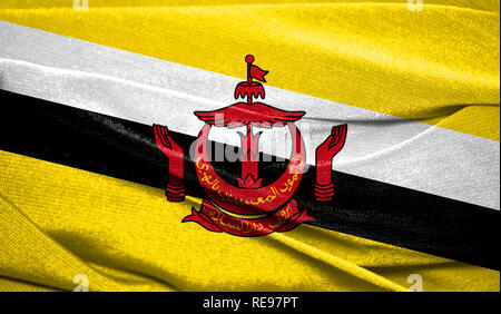 Realistic flag of Brunei on the wavy surface of fabric. Perfect for background or texture purposes. Stock Photo