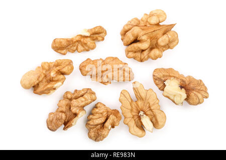 peelled Walnuts isolated on white background. Top view. Flat lay Stock Photo