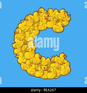 Letter C logo icon design template compound from yellow rubber ducks. Vector color sign. Stock Vector