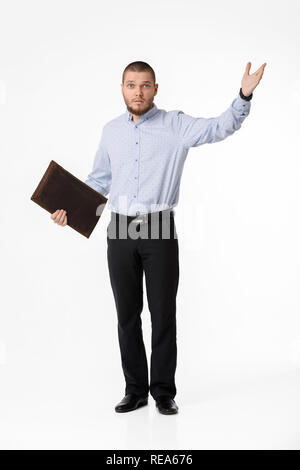 businessman with leather case on white background Stock Photo