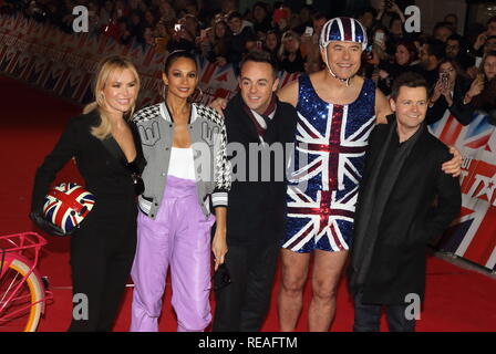 London, UK. 20th Jan, 2019. Judges and hosts, Amanda Holden, Alesha Dixon, Anthony McPartlin, David Walliams and Declan Donnelly are seen at the London Palladium for the Auditions of Britain's Got Talent TV Show - Series 13. Credit: Keith Mayhew/SOPA Images/ZUMA Wire/Alamy Live News Stock Photo