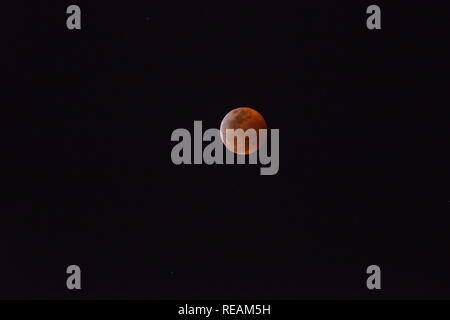 Super Red Moon Lunar Eclipse on January 21, 2019 in Texas, USA Stock Photo