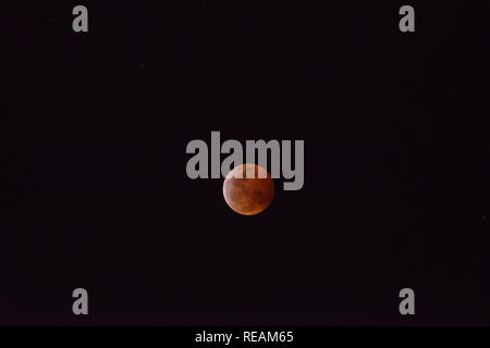 Super Red Moon Lunar Eclipse on January 21, 2019 in Texas, USA Stock Photo