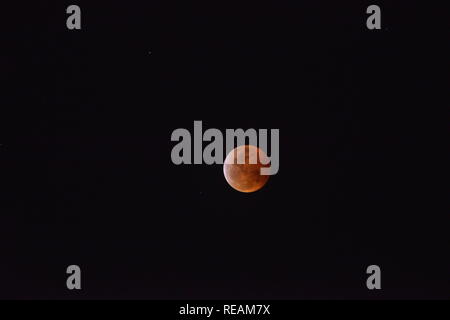 Super Red Moon Lunar Eclipse on January 21, 2019 in Texas, USA Stock Photo