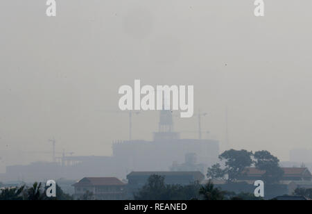 A general view of the skyline during a poor air quality day in Bangkok. Bangkok’s air pollution crisis worsened today as predicted, with several locations along main roads and 16 other areas reporting unsafe levels of PM2.5, the health-threatening airborne particles 2.5 micrometres or less in diameter.