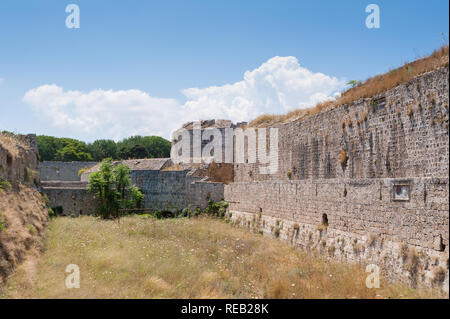 Rhodes, Greece. May 30, 2018. Medieval city wall in Rhodes, Old Town, Island of Rhodes, Greece, Europe. Stock Photo