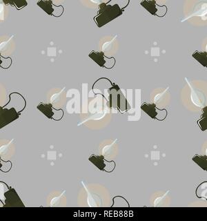 Retro glowing kerosene lamp Seamless pattern Oil lamp. 10 eps Stock Vector