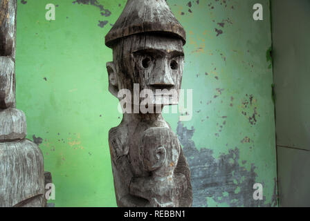 Head carved out of wood, Ubud, Bali, Indonesia. Stock Photo