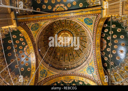 Inside of the dome of the Great Mosque of Muhammad Ali Pasha within the walls of the Saladin Citadel, a medieval Islamic fortification, Cairo, Egypt Stock Photo