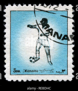 Postage stamp from Bahrain in the Football players series issued in 1972 Stock Photo