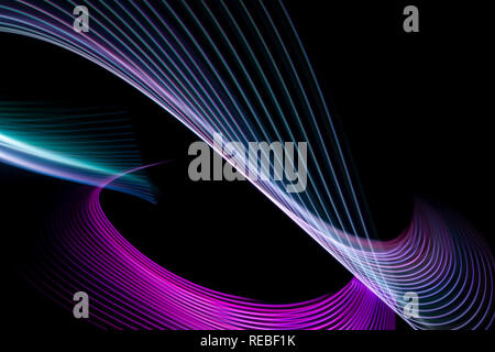 Abstract background with horizontal and vertical disruptions of blue and pink stripes, flow lines. Glitch effect background for poster, cover, concept Stock Photo