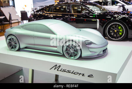 Nonthaburi, Thailand - December 4, 2018: Porsche Mission e model display in Porsche booth in Motor Expo 2018 Stock Photo