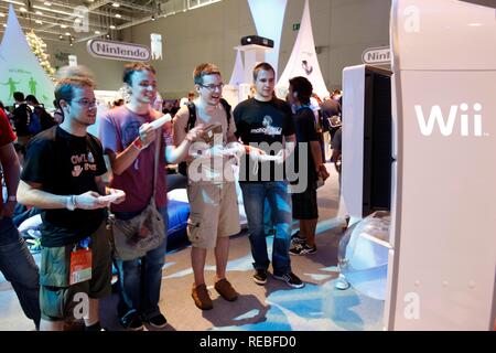 Nintendo Wii booth at the Entertainment Area of the Gamescom, the world's largest fair for computer games in the Messe Koeln Stock Photo