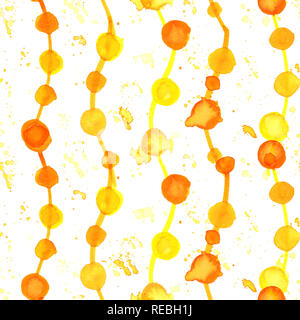 A seamless watercolor pattern with yellow and orange beads garlands Stock Photo