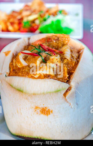 Steamed fish with curry paste in coconut, thai food. Stock Photo