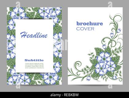 Floral brochure cover design. Beautiful floral pattern on white background. Stock Vector