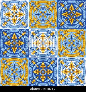 Portuguese azulejo ceramic tile pattern. Stock Vector