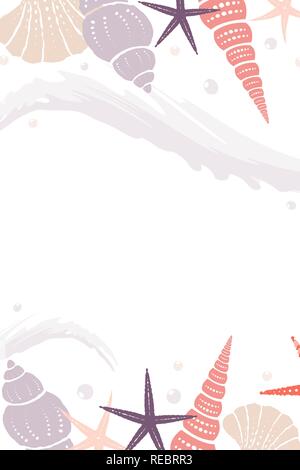 Marine vector background with wave and shells. Eps 10 Stock Vector